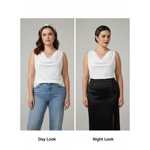 Worthington Petite PXL White Cowl Neck Sleeveless Blouse NWT 729-4400 0067